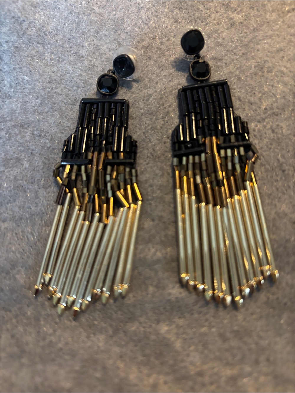 Stella & Dot Black and Gold Beaded Fringe Drop Earrings